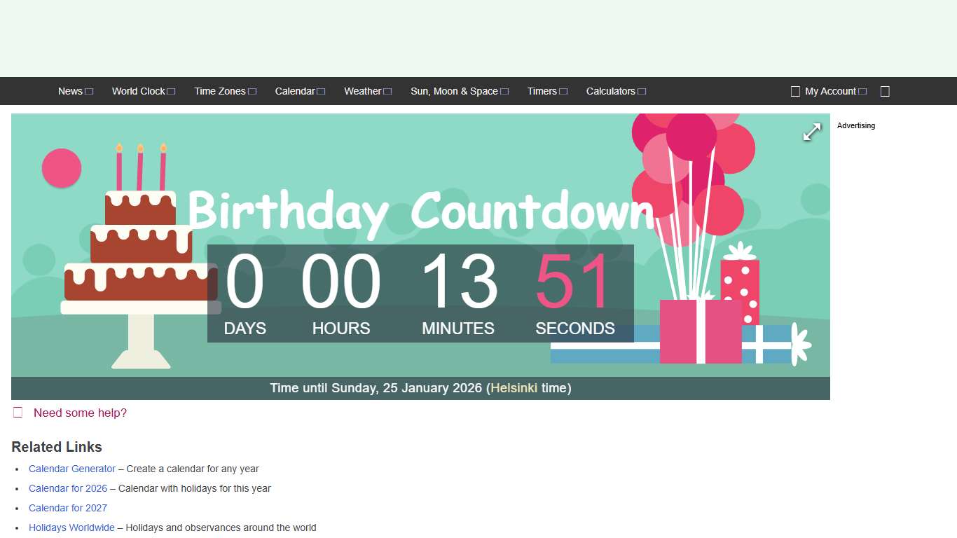 Birthday Countdown – Countdown to 25 Jan 2026